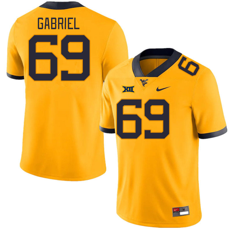 Men #69 Nate Gabriel West Virginia Mountaineers College Football Jerseys Stitched Sale-Gold